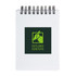 A spiral-bound pocket notebook with a white cover featuring the logo of "Outland Hunters" in green and black.