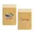 A bamboo notebook featuring a logo on one side and a smooth bamboo surface on the other.
