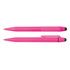 A pink stylus pen is displayed, featuring a sleek design with a sturdy clip and a soft tip for touchscreen use.