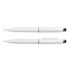 A white metal pen with a sleek design, featuring a glossy finish and chrome accents.