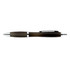 A transparent plastic pen with a sleek design and silver accents.