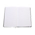 A notebook with lined pages, featuring a sleek design and an open layout for easy writing.