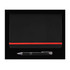 A sleek black notebook with a red elastic band and a stainless steel pen positioned beside it.