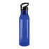 A drink bottle in a translucent blue design with a black lid and flip-top spout.