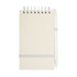 A notepad with a white pen attached, featuring a spiral binding and an elastic band for closure.