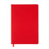 A red A5 notebook featuring a smooth cover and a ribbon bookmark.