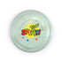 A green marbled flyer with colorful text and a logo in the center, designed for a game called "SPLAT!".