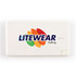 A white power bank with a logo, featuring a sleek design and multiple indicator lights.