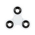 A fidget spinner with three arms, featuring a white body and black rings around each of the spinning sections.