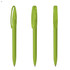 Three plastic pens in a vibrant green colour, each featuring a clip and a sleek design. The pens have a logo.