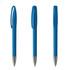 A plastic pen in blue with a sleek design and a silver tip, featuring a branding logo.
