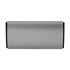 A silver car air freshener with a sleek design. It has a black accent and features a logo.
