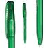 A green plastic pen named "Cobra Transparent", featuring a clip and a logo on the barrel.