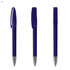 A set of three transparent purple plastic pens with silver tips and clips. Each pen is presented in a different position.