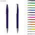 A metal pen in navy blue with a silver clip, displayed alongside a variety of colourful writing options.