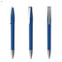 A metal pen in blue with a silver clip and a polished tip, displayed from multiple angles.