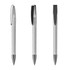 A metal pen in white with a black clip and tip, featuring a sleek and modern design.