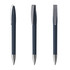 A set of blue plastic pens with silver accents, featuring a clip and smooth body design.