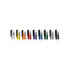 High gloss metal pens in various colours including silver, yellow, red, blue, green, and black, featuring a logo.