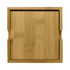 A bamboo coaster in a light brown tone with a square shape and rounded edges. It features a logo.