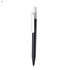 A plastic pen with a black barrel and a white clip, featuring a streamlined design and a logo on the side.