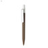 A plastic pen in brown with a white clip, featuring a logo on its body.