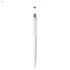 A white plastic pen with a silver clip and a coloured top. It has a branding logo on the top.