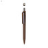 A brown plastic pen with a metallic top and a clip, featuring a simple design and a logo.