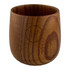 A wooden coffee cup in a warm brown tone, featuring a circular logo on the side.