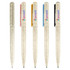 A collection of Zara Eco Pens in various colours: pink, orange, blue, and black, featuring a logo on each pen.