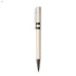 A plastic pen in cream and silver with a sleek design and a clip for easy attachment. It features a logo.