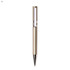A gold plastic pen with a silver clip and a sleek design. It features a branding logo on the barrel.