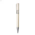 A plastic pen in cream and silver. The pen features a metallic clip and a sleek design.