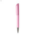 A pink plastic pen with a sleek design and a silver nib, featuring a logo on the body.