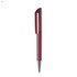 A plastic pen in a deep red colour with a sleek design and silver accents, featuring a branding logo.