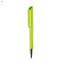 A green plastic pen with a translucent green cap and a silver tip, featuring a logo on the barrel.