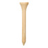 A wooden golf tee in a natural finish, featuring a tapered top and pointed end for easy ground insertion.