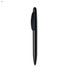 A black plastic pen with a smooth barrel and a clip, featuring a logo.
