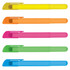 Five wax highlighters in yellow, orange, pink, green, and blue, featuring caps for each colour. Each has a textured grip and a logo.