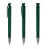 A green metal pen with a high gloss finish and silver accents, featuring a clip and retractable design.
