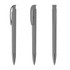 A grey metal pen with a high gloss finish, featuring a clip and a silver tip, shown from three angles.