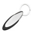 A sleek, oval key ring with a shiny silver surface and a black rubber grip. It features a metal key ring attachment.