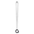 A drink bottle sling lanyard in white with a black attachment for holding a bottle. Features a branding logo.