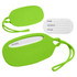 A vibrant green silicone luggage tag with a slot for personal information and a matching strap.