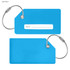 A light blue silicone luggage tag with a metal loop and a space for name details.