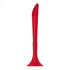 A red plastic pen with a sleek design, featuring a round base and a pointed tip, showcasing a logo.