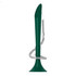 A green writing pen with a sleek design and a coiled silver grip, featuring a logo.