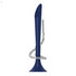 A navy blue writing pen with a flexible, coiled cord and a stable base, featuring a logo.