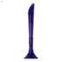A purple plastic pen with a unique curved design and a branded logo at the rear.