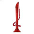 A red pen with a spiral cord, featuring a sleek, modern design and a sturdy base. It has branding on it.